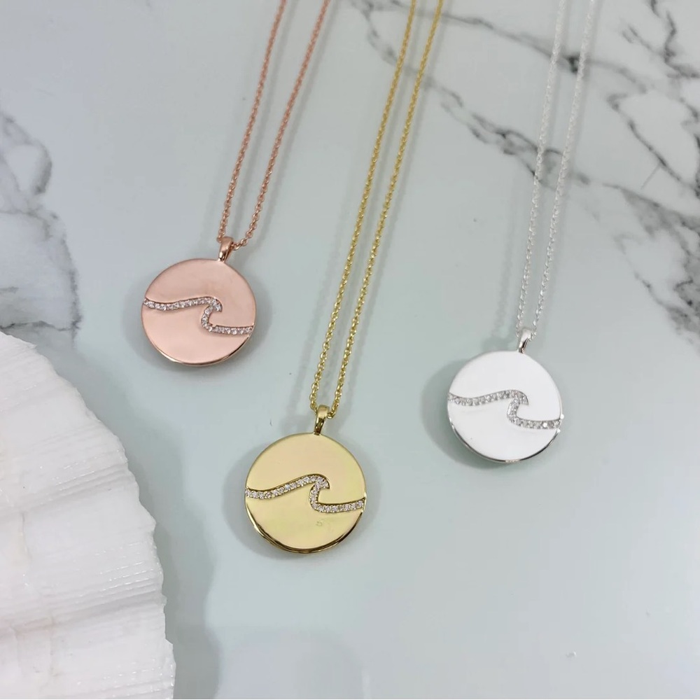 Misha Hawaii Wave Coin Necklace with CZ’s in SILVER. New and never worn.
